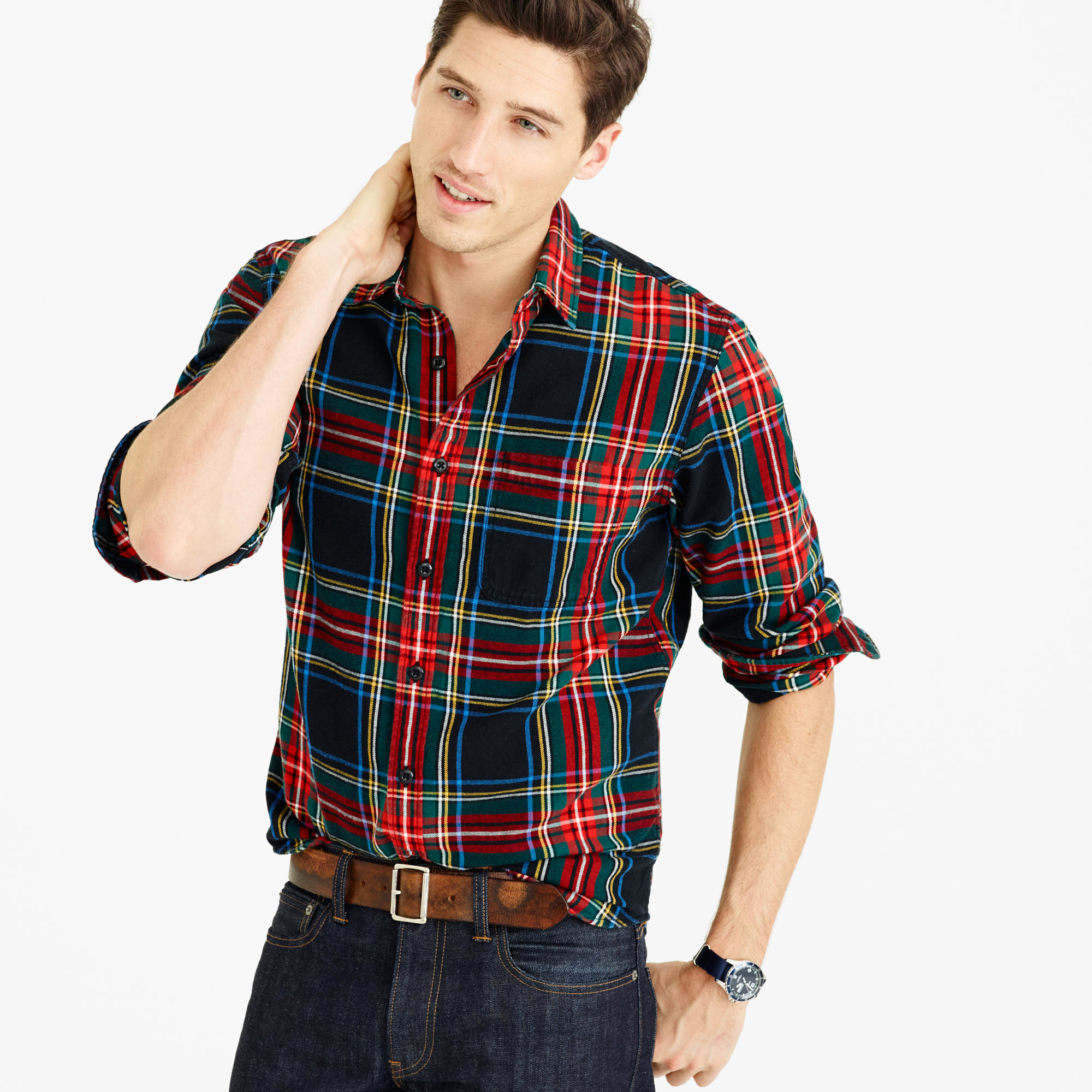 Lyst - J.Crew Midweight Flannel Shirt In Stewart Plaid in Black for Men