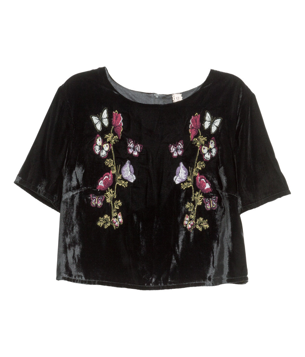 h m embroidered velvet top in black lyst h m embroidered velvet top in black lyst