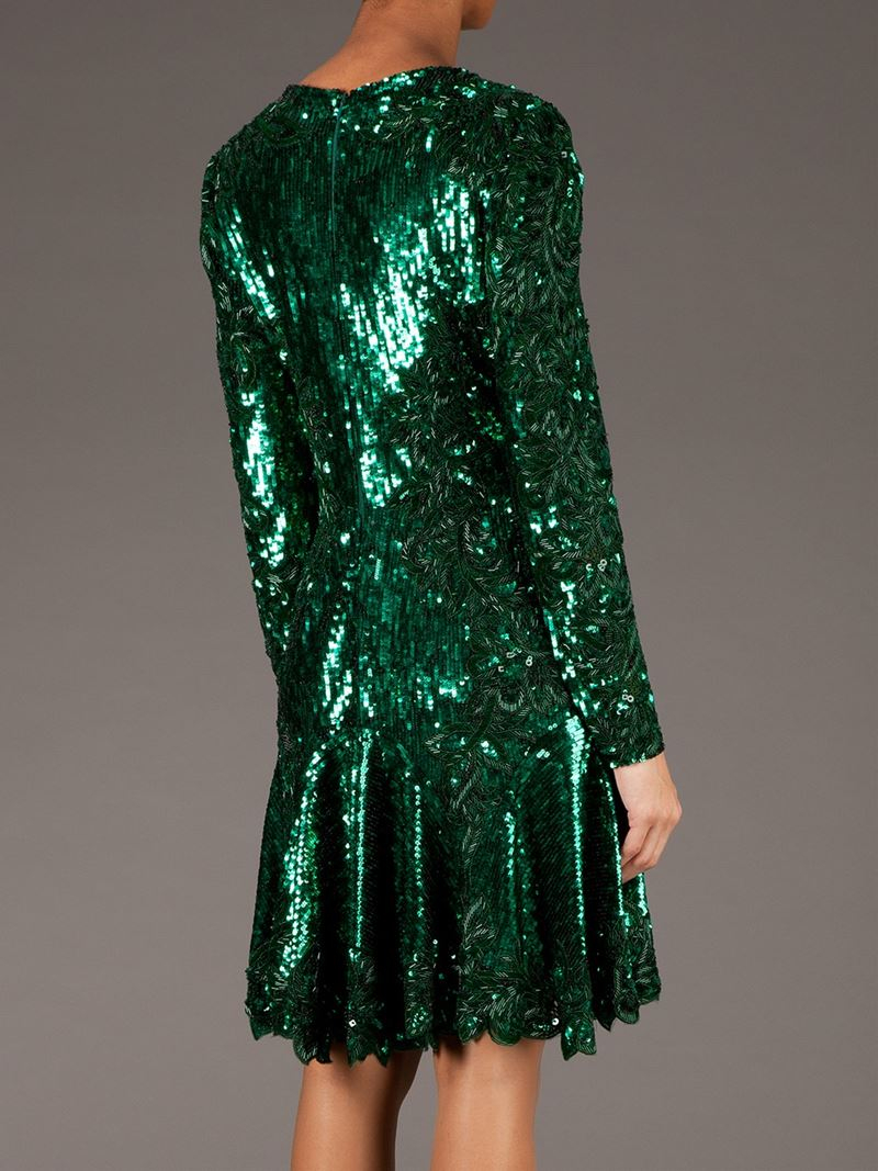 Lyst Zuhair Murad Sequin Embellished Dress In Green