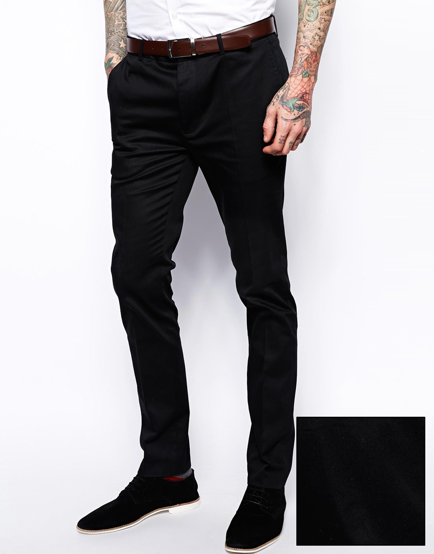 ASOS Super Skinny Fit Smart Trousers In Cotton Sateen in Black for Men ...