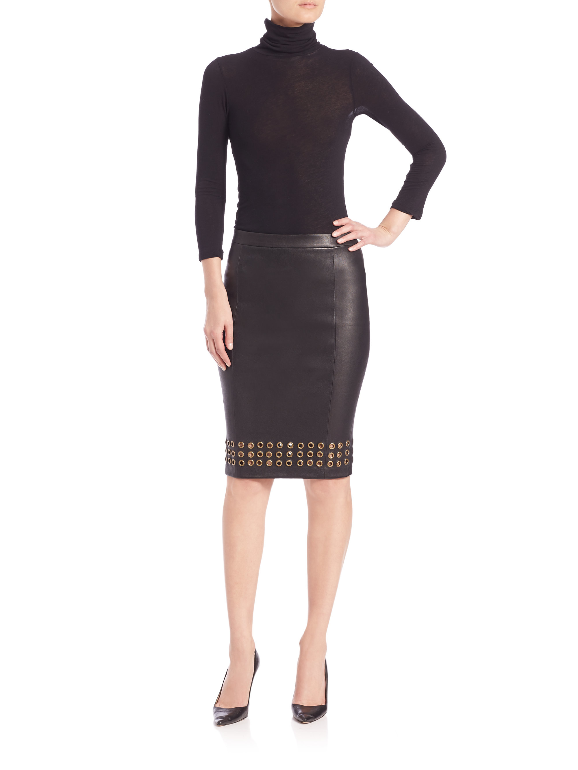 Lyst J Brand Wilda Grommettrim Leather Pencil Skirt in Black