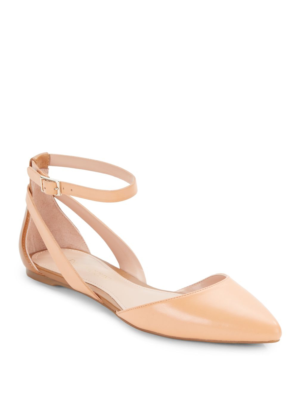 Lyst - Enzo Angiolini Leather D'Orsay Ankle-Strap Flats in Natural