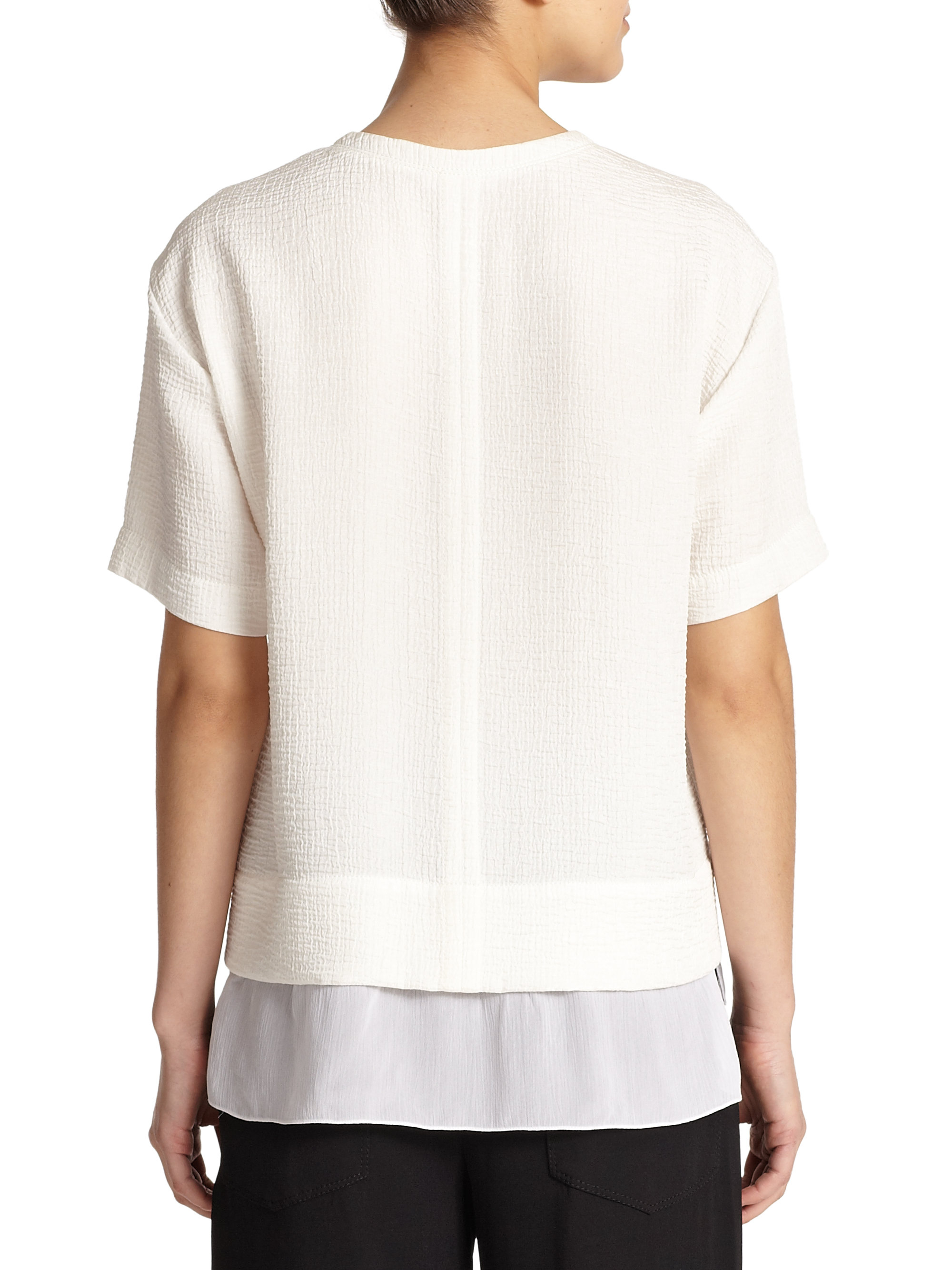 Helmut lang Layered Tissue Silk Top in White | Lyst