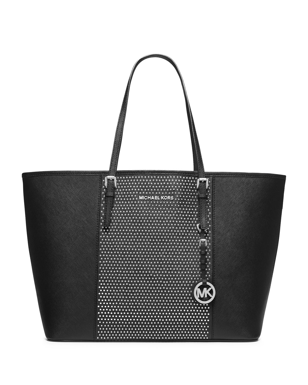 Michael michael kors Medium Jet Set Studded Travel Tote in Black | Lyst