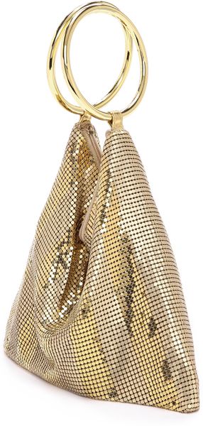Whiting & Davis Matte Stripe Double Ring Bag in Gold | Lyst