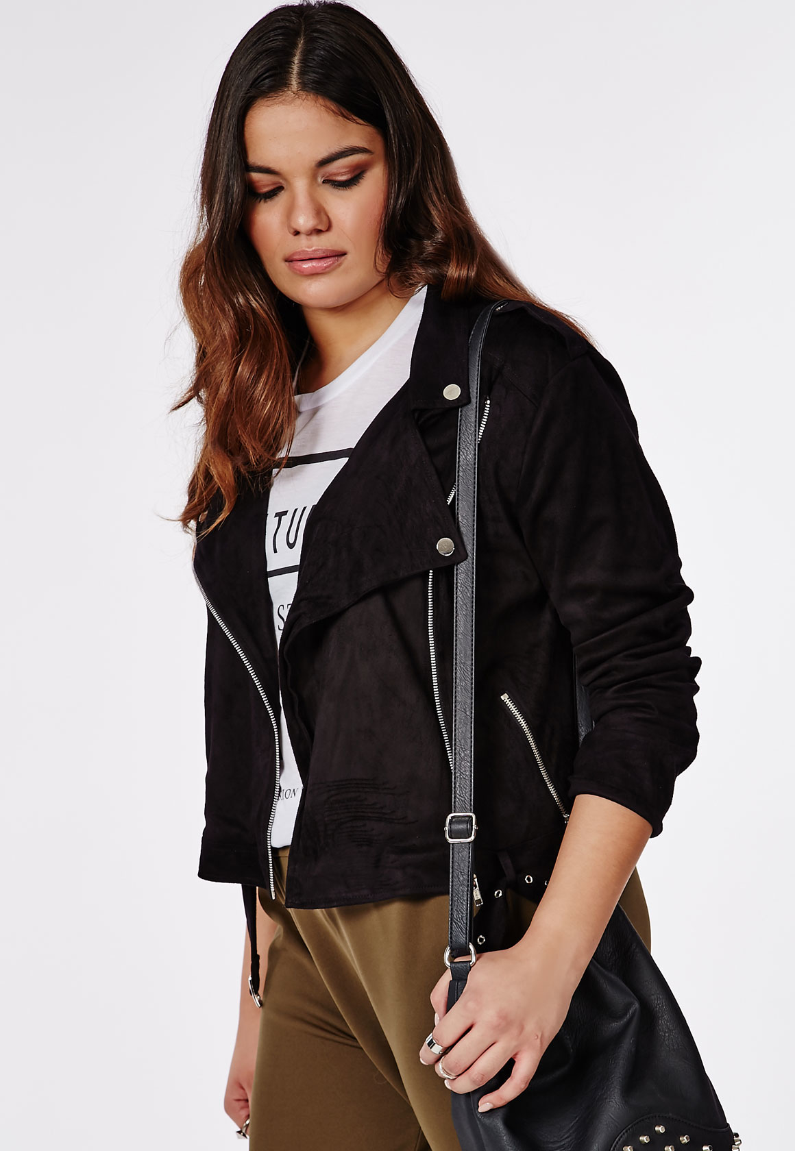 Missguided Plus Size Faux Suede Biker Jacket Black In Lyst Gallery