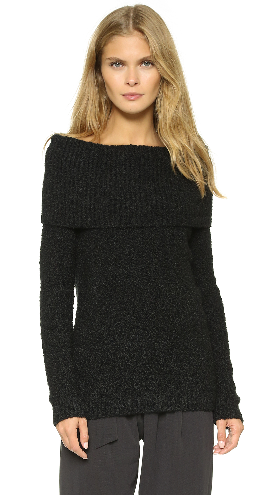 Fuzzi Fold Over Sweater - Black in Black | Lyst
