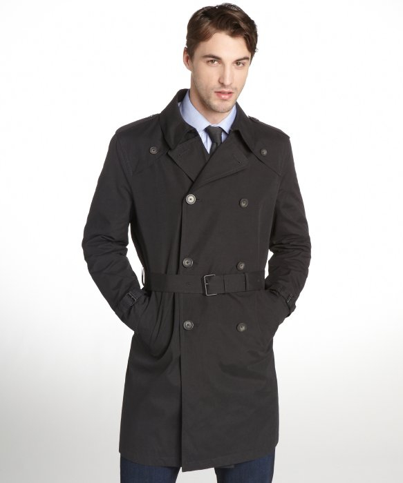 Tommy hilfiger Black Double Breasted Belted Trench Coat in Black for