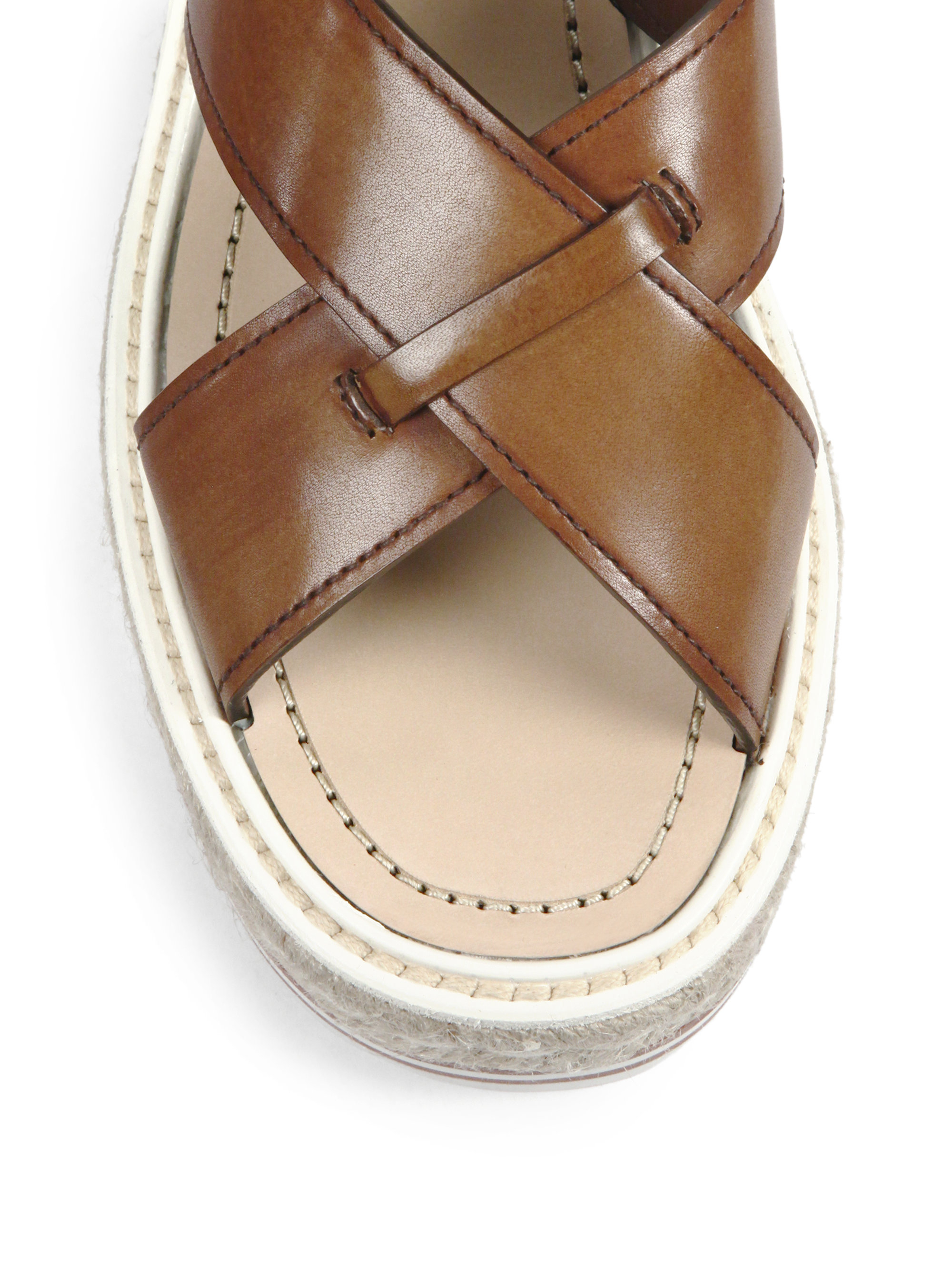 Prada Espadrille & Rubber-Sole Leather Sandals in Brown | Lyst