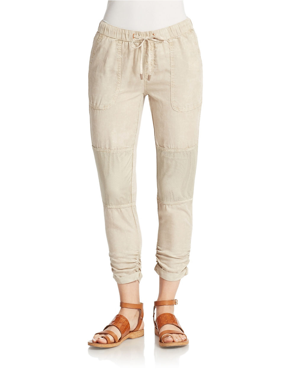 Dittos Cropped Drawstring Pants in Beige (Mushroom) | Lyst