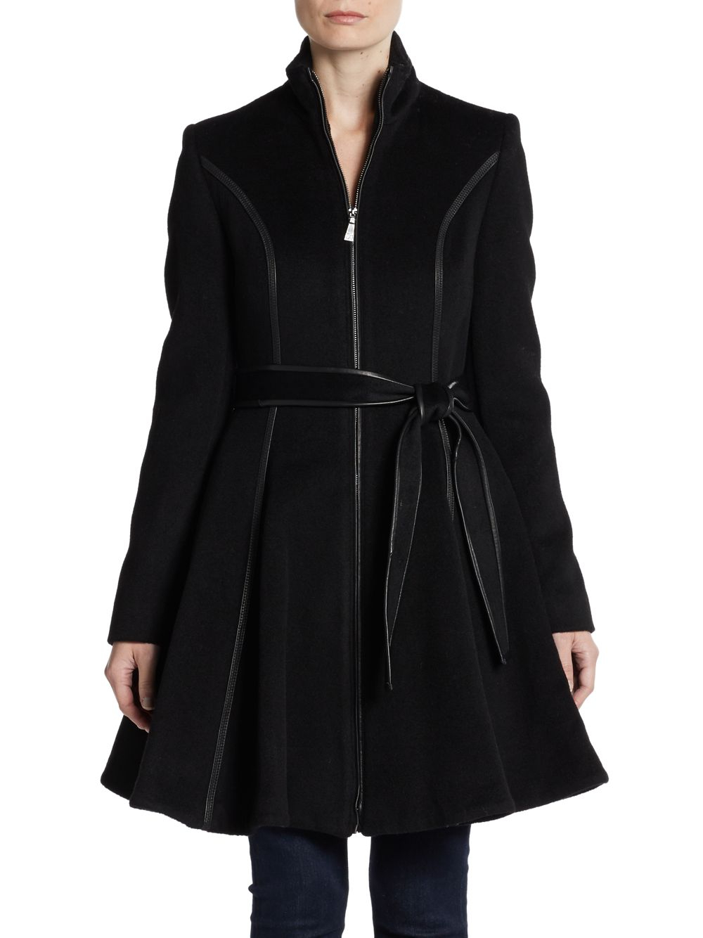 Lyst - Dawn Levy Belted Wool Swing Coat in Black