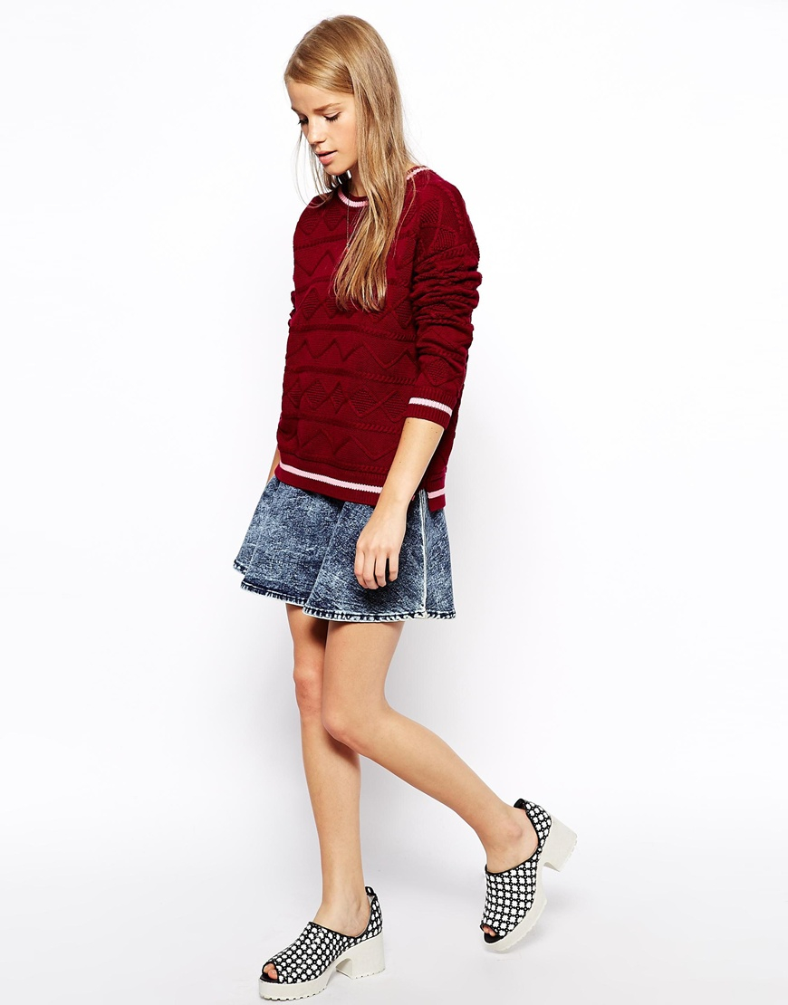 Asos Sweater With Horizontal Cable Knit in Red (Redwpink) | Lyst