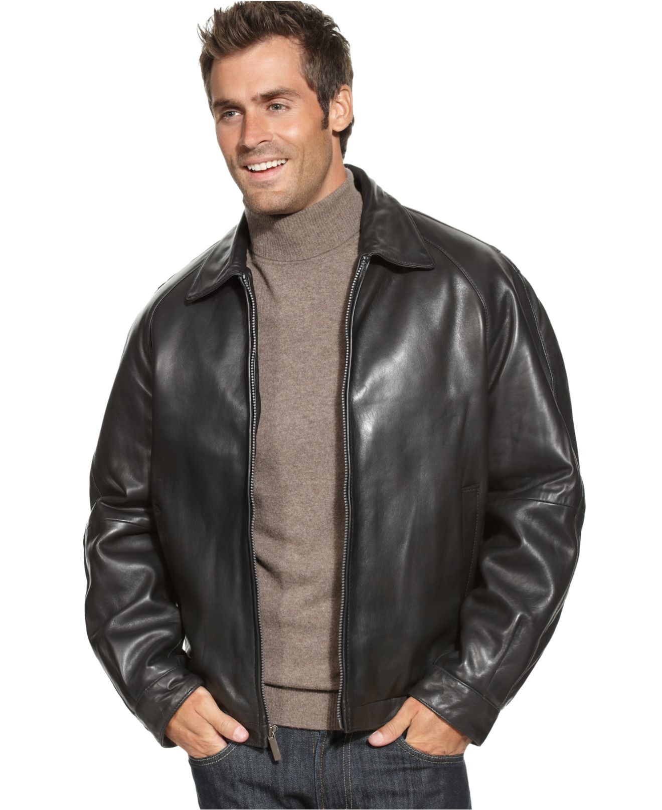 Lyst Perry Ellis Lambskin Leather Er Jacket In Black For Men Gallery Previously Sold At Macy S Men Houndstooth Jackets