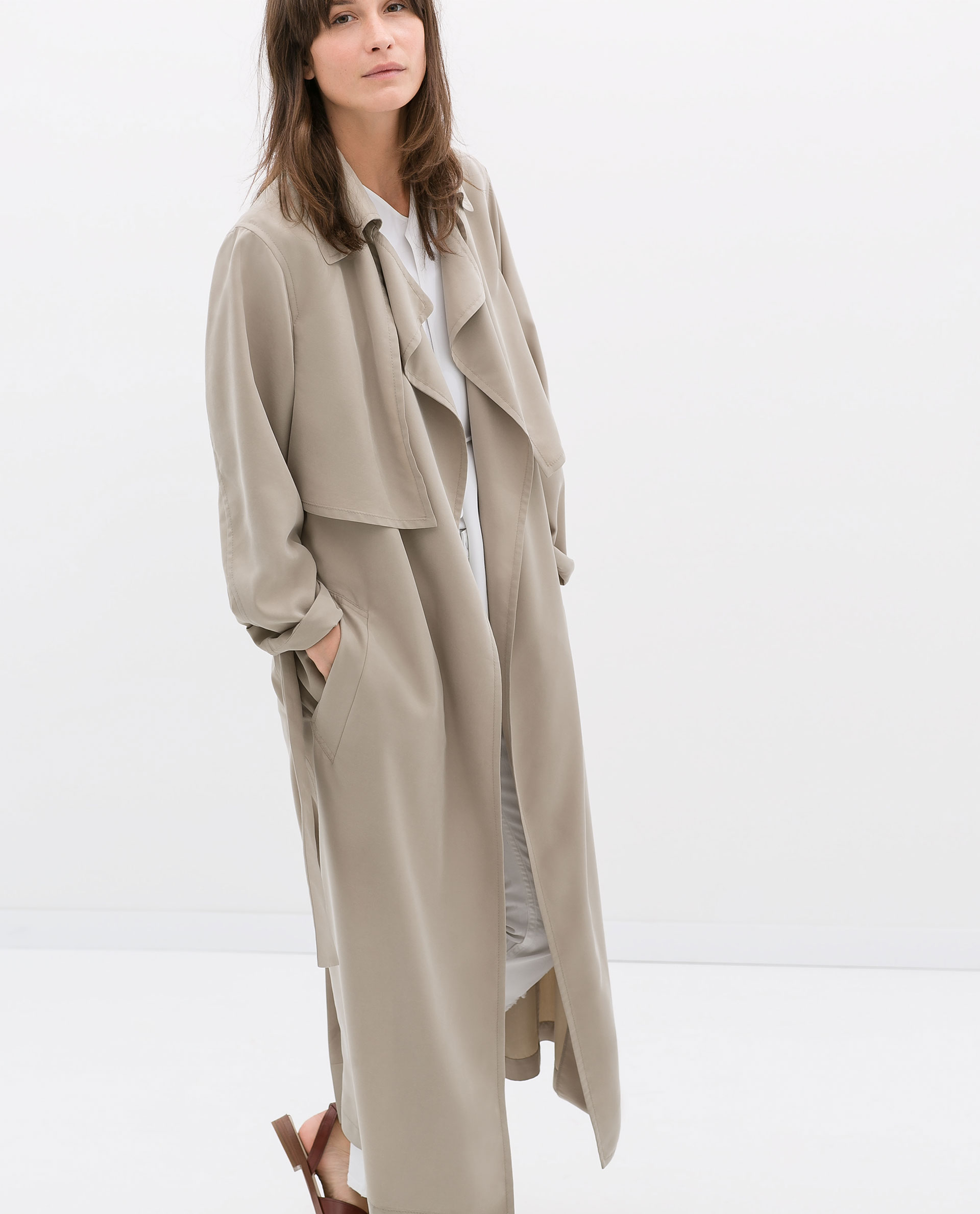 Zara Studio Long Flowy Trenchcoat in Gray | Lyst
