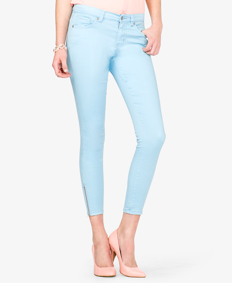 Lyst Forever 21 Colored Zippered Skinny Jeans In Blue