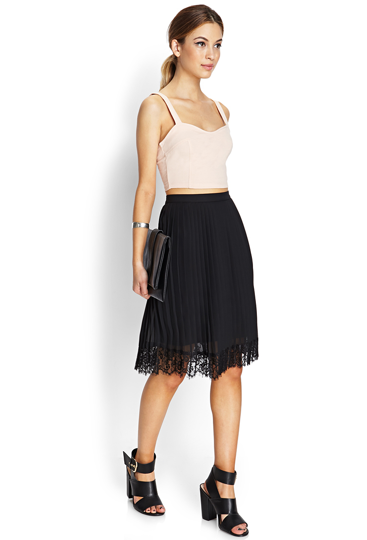 forever 21 pleats lace midi skirt in black lyst forever 21 pleats lace midi skirt in black lyst