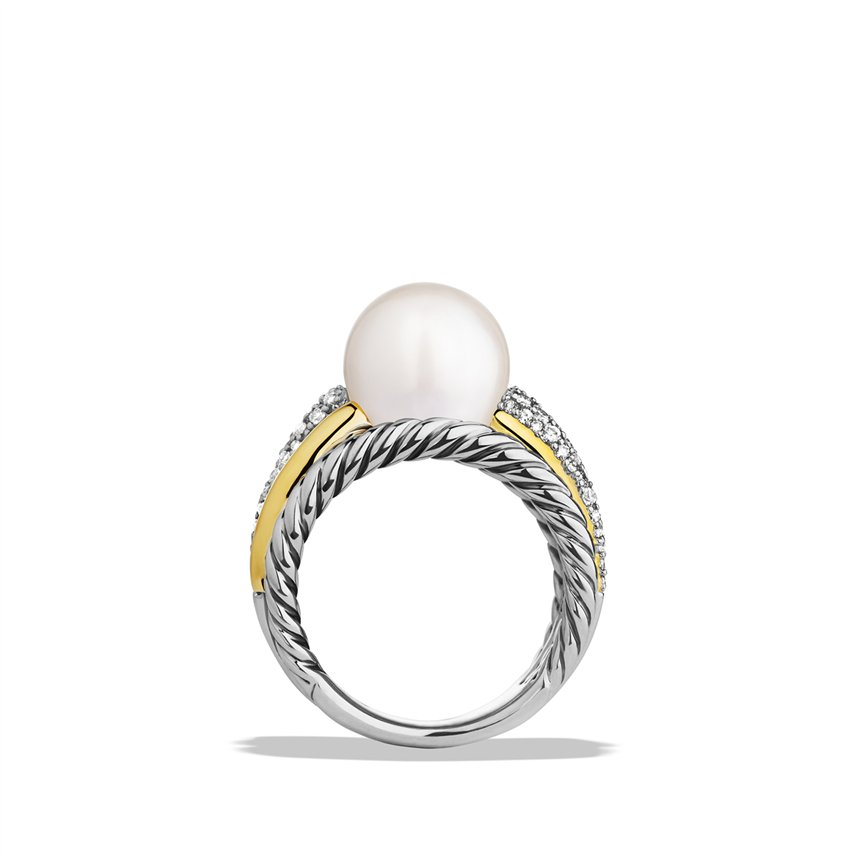 Lyst - David Yurman Pearl Crossover Wide Ring with Diamonds in Metallic