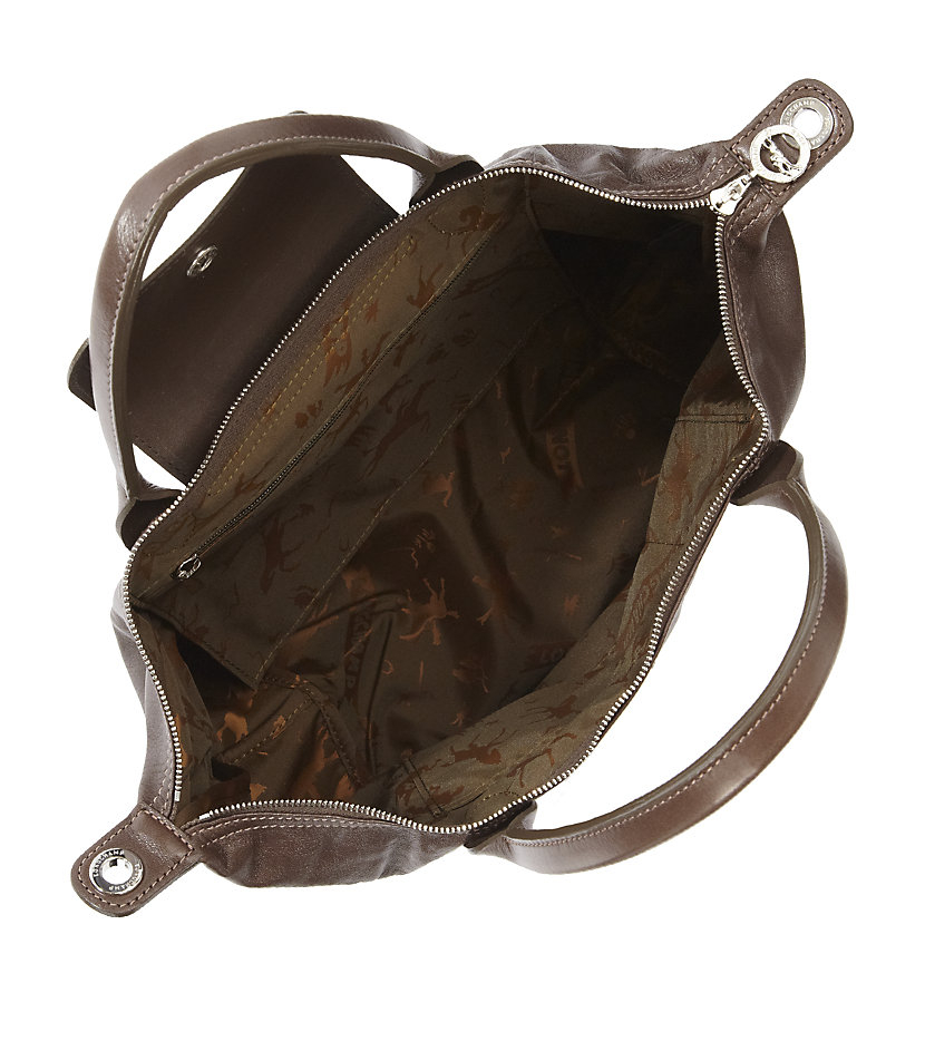 Longchamp Le Pliage Cuir Small Handbag in Brown (Chocolate) | Lyst