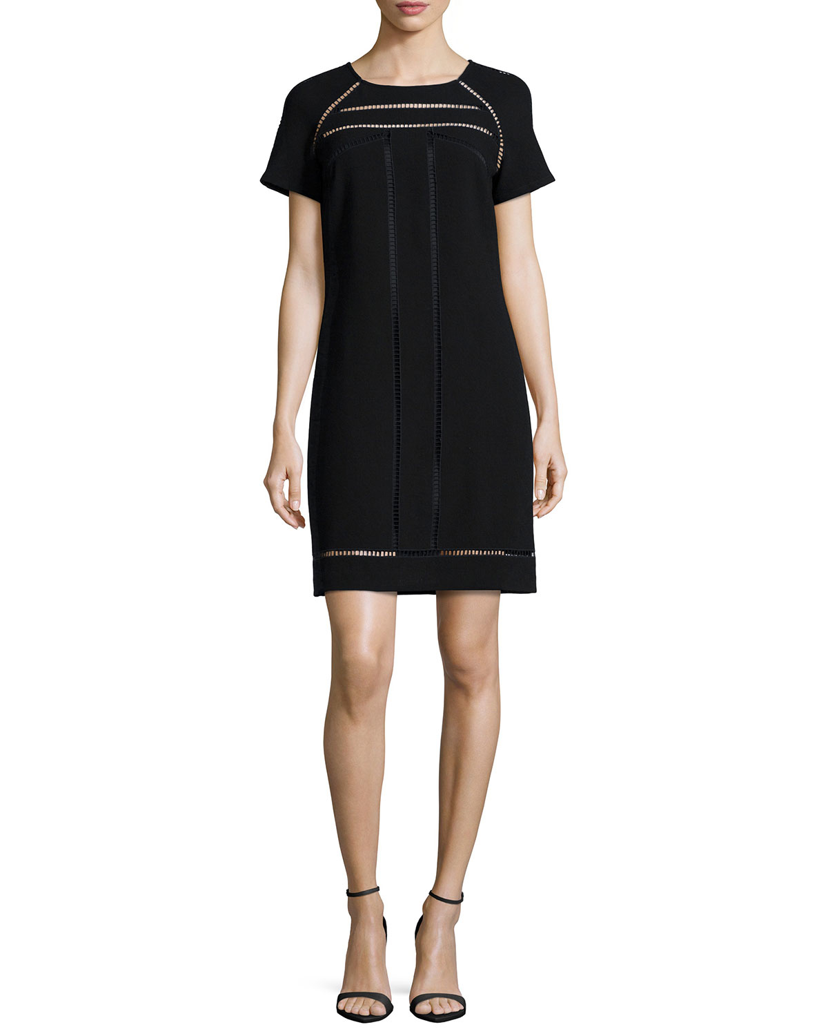 Trina turk Short-sleeve Chiffon Shift Dress in Black | Lyst