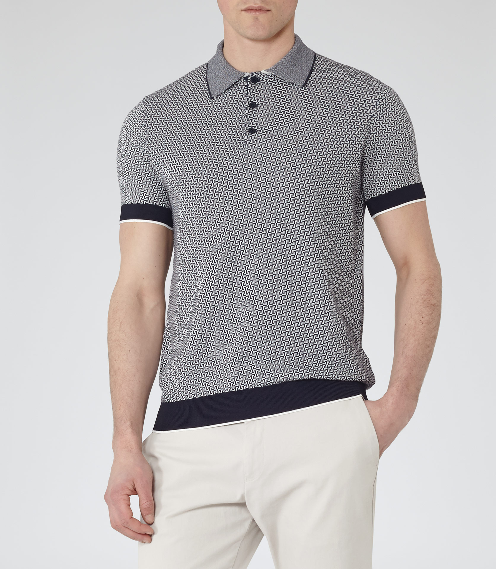 Reiss Folio Geometric Knitted Polo Shirt in Blue for Men | Lyst