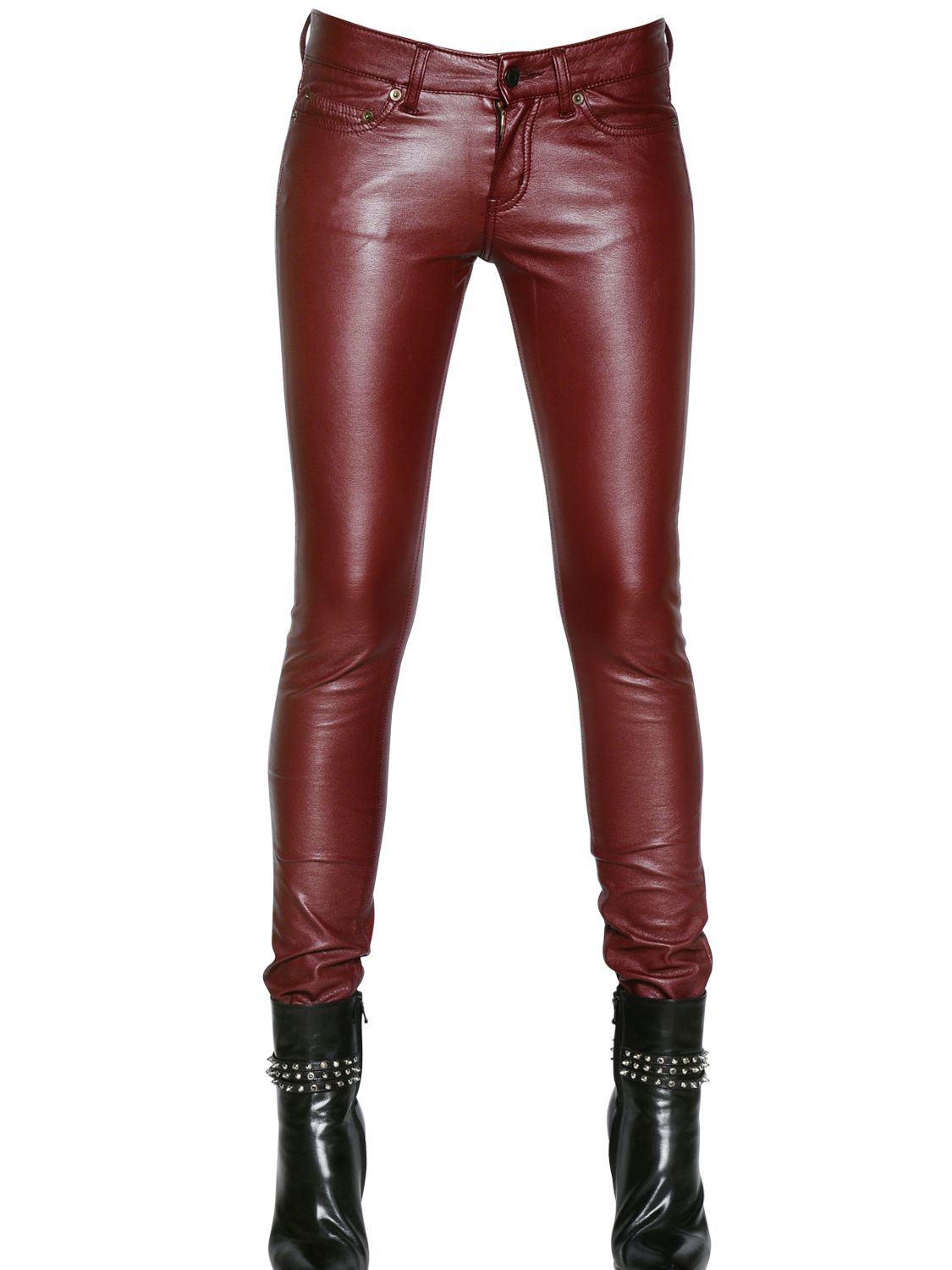 red faux leather jeans