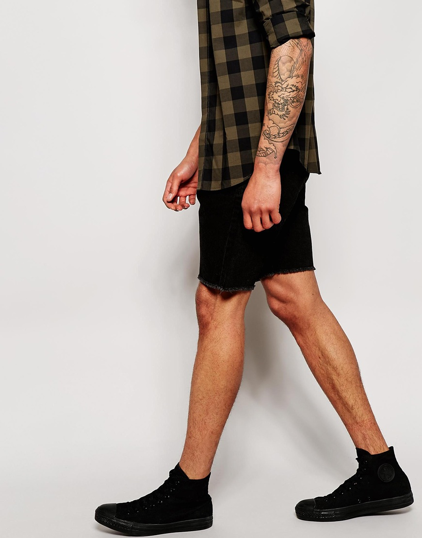 Jack & jones Acid Wash Cut Off Denim Shorts in Black for Men | Lyst