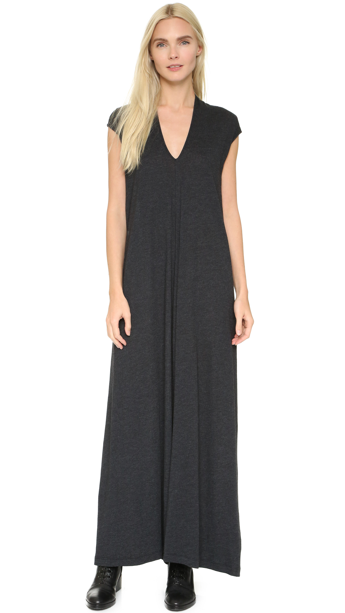 v neck maxi dress black