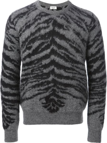 Saint Laurent Animal Print Sweater in Gray for Men (grey) | Lyst