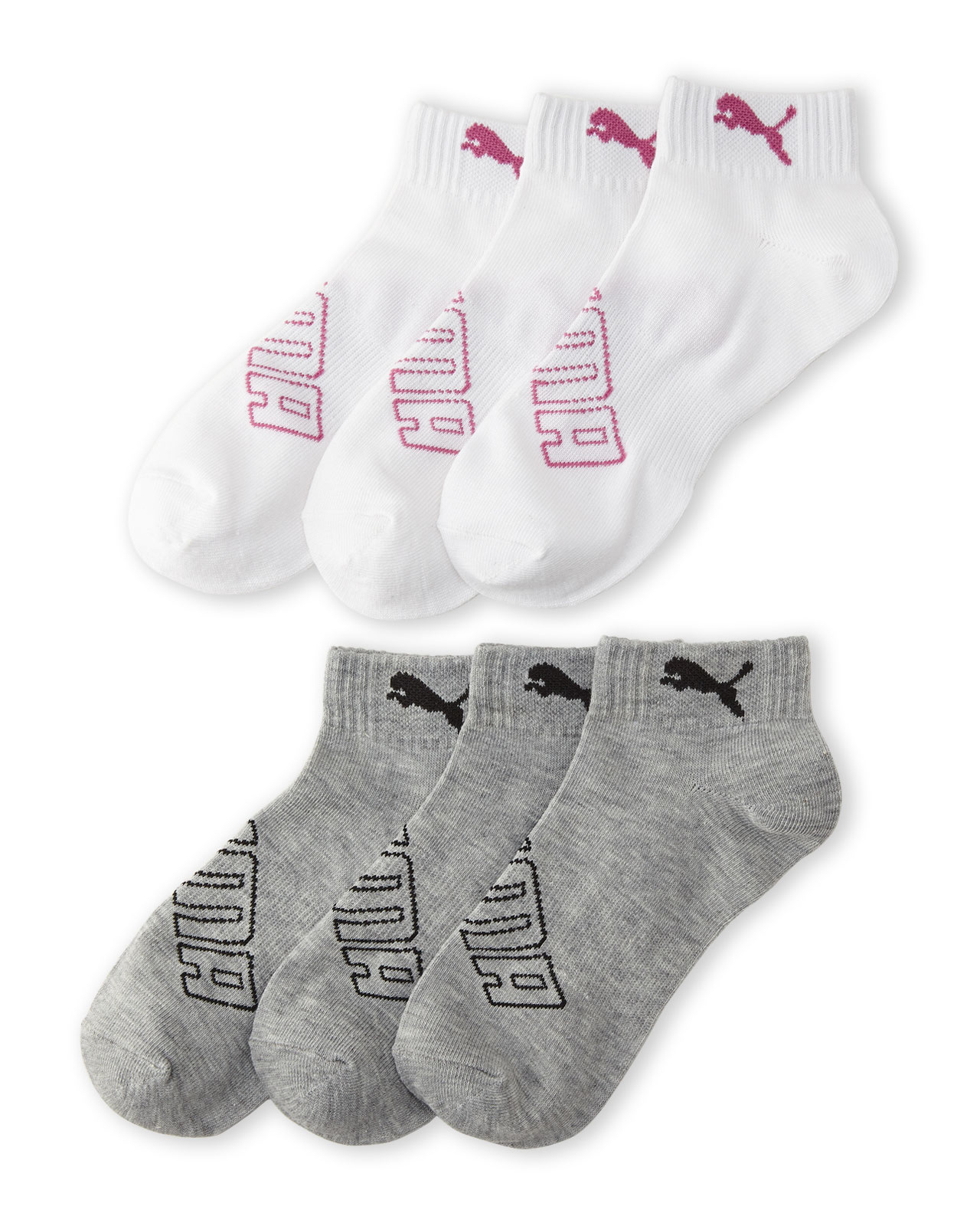Puma 6-Pack Quarter Crew Logo Accent Socks in White for Men (White/Pink ...