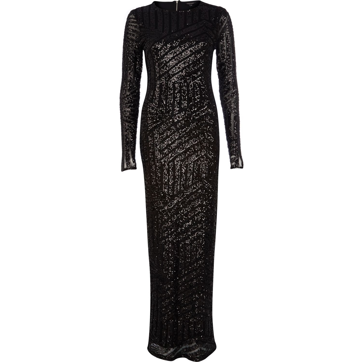 River Island Black Embellished Long Sleeve Maxi Dress in Black | Lyst