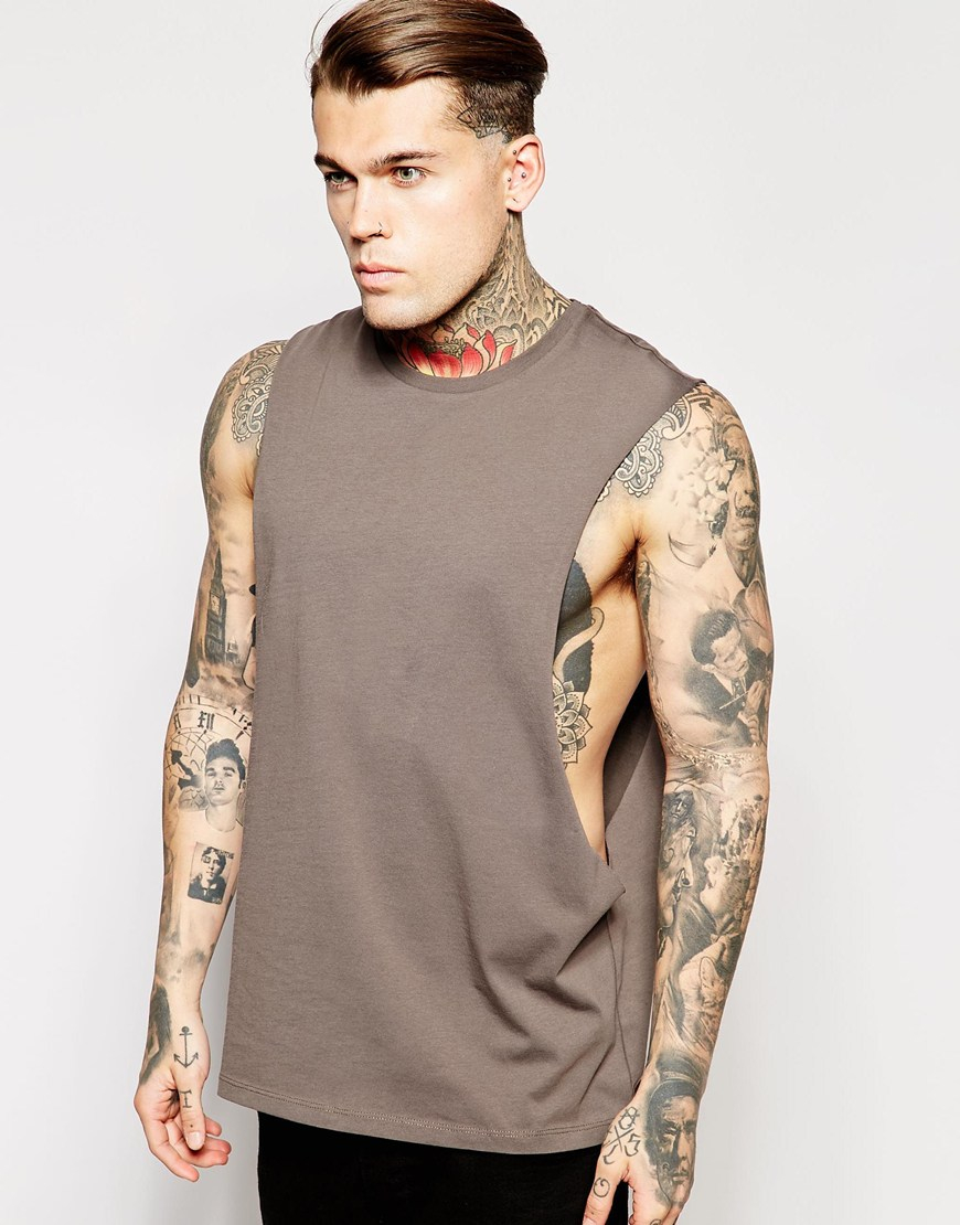 Lyst - Asos Sleeveless T-shirt With Extreme Dropped Armhole in Brown ...