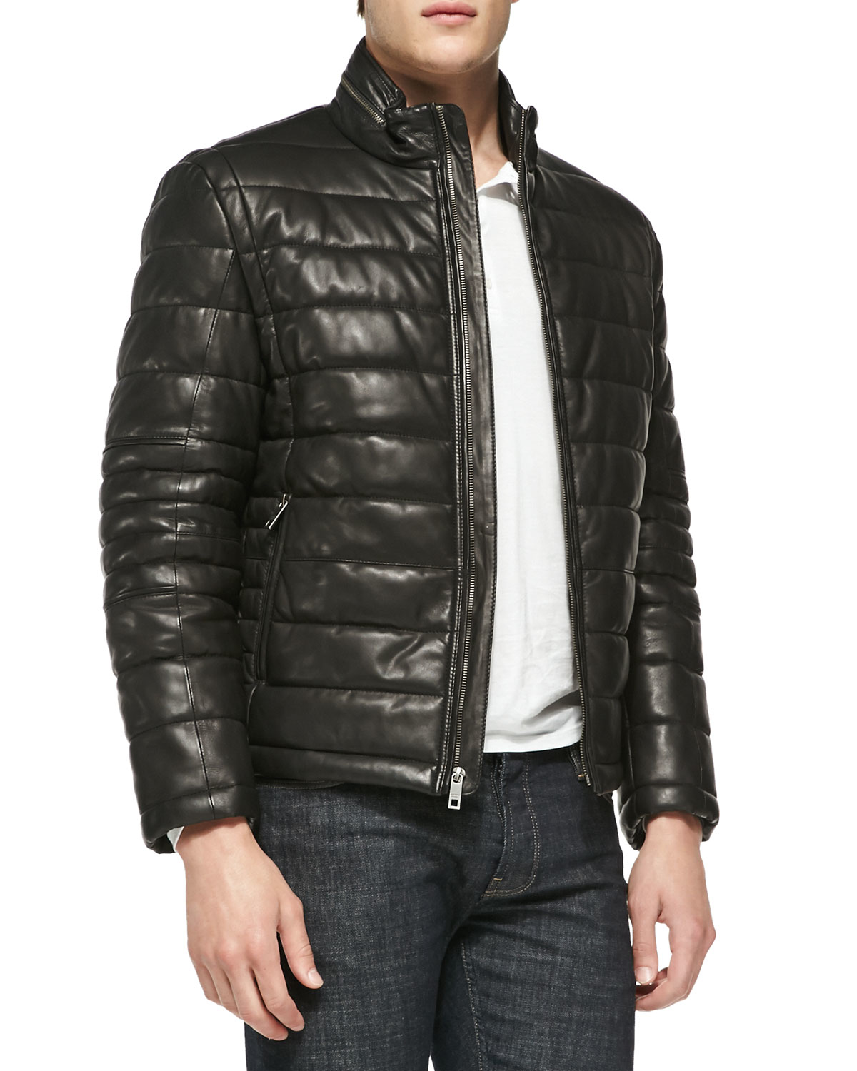 Andrew marc Quilted Leather Jacket in Black for Men | Lyst