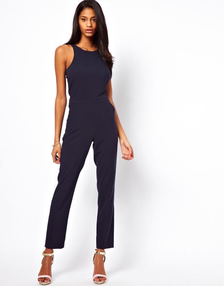 Asos Jumpsuit with Chic Racer Detail in Blue (navy) | Lyst