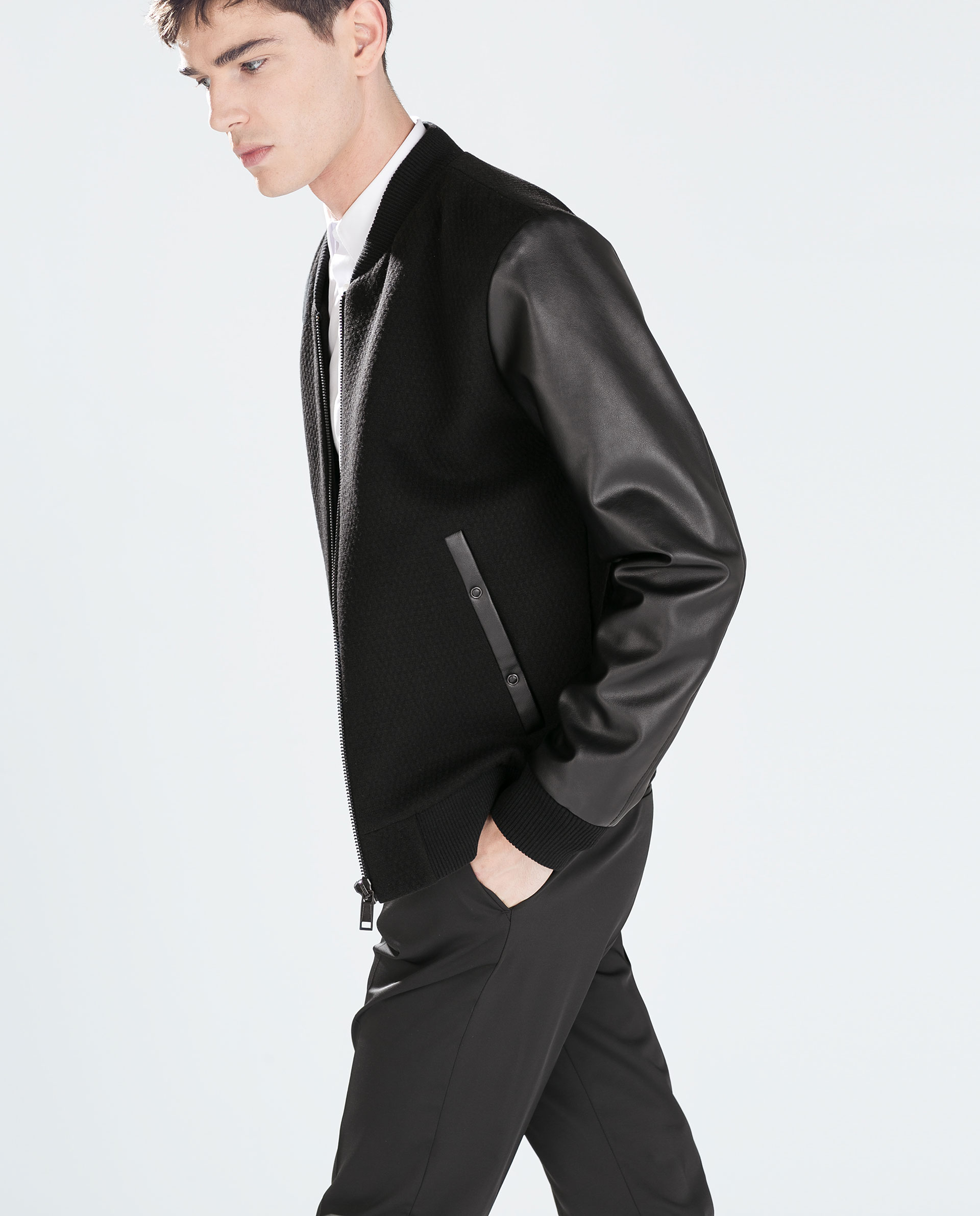 Faux Leather Sleeve Jacket Mens Cairoamani Com Zara Jacket With Faux Leather Sleeves In Black For Men Lyst