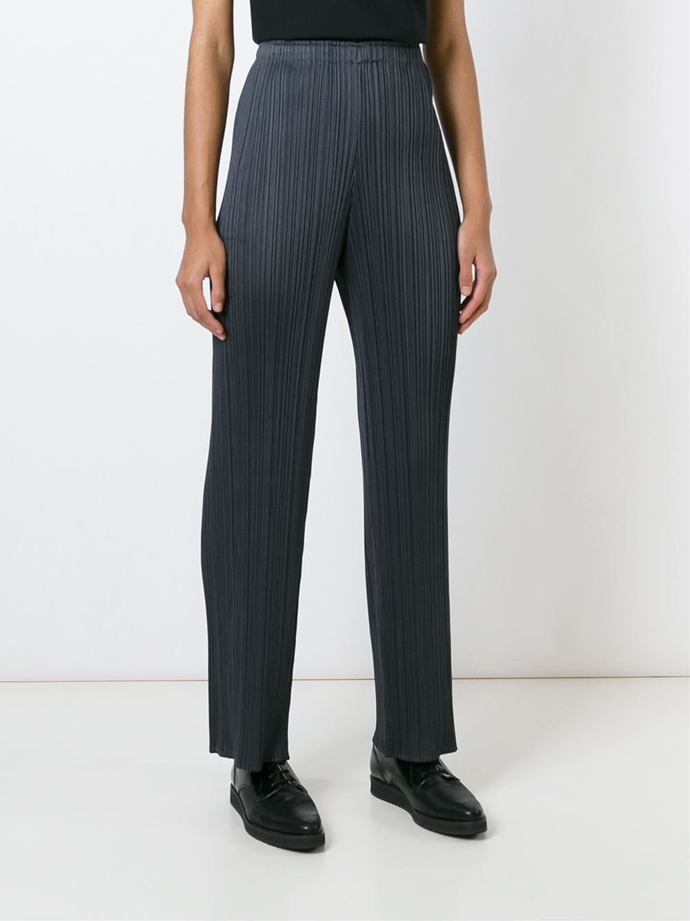 Pleats please issey miyake Straight Pleated Trousers in Gray | Lyst