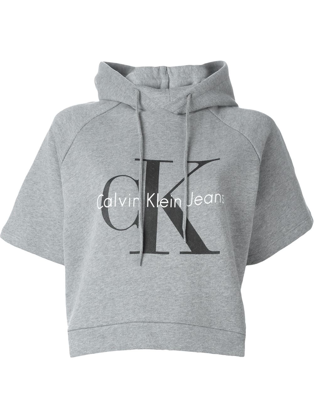 Calvin klein jeans Logo Print Cropped Hoodie in Gray (grey) | Lyst