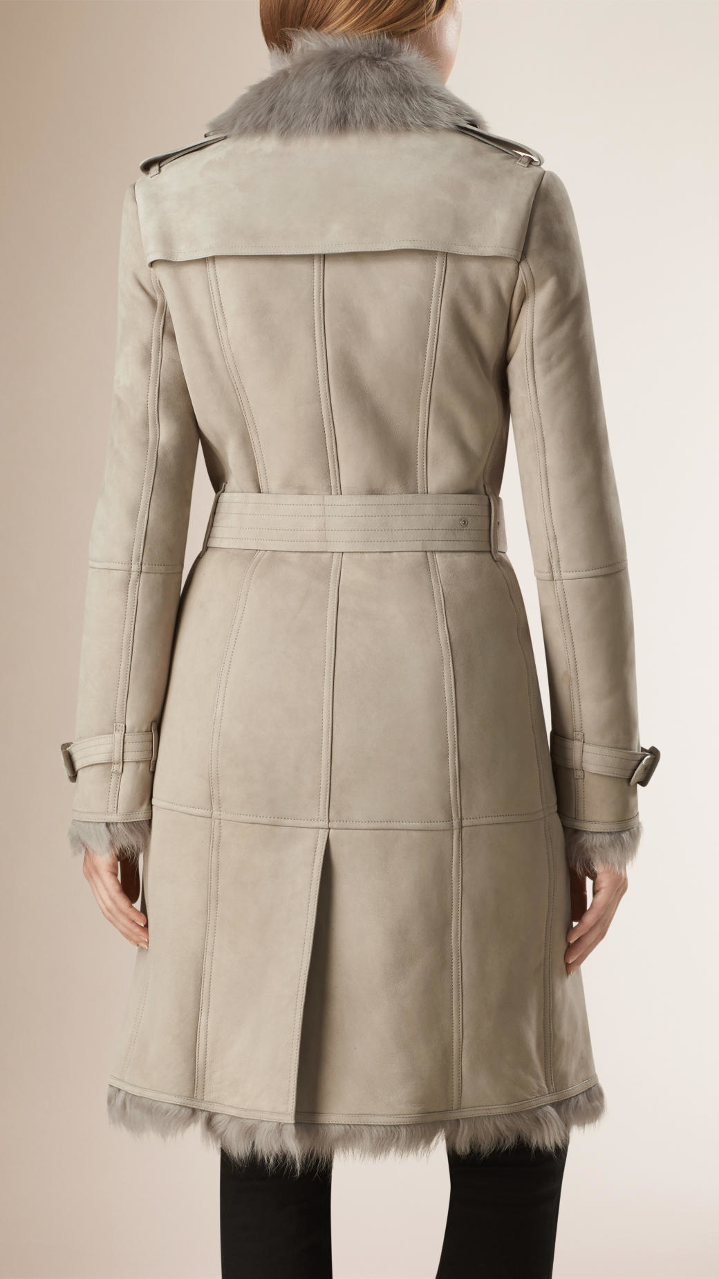 Lyst - Burberry Shearling Trench Coat in Gray