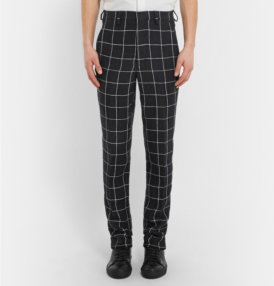 Lyst - Ami Window-Pane Check Linen Trousers in Black for Men