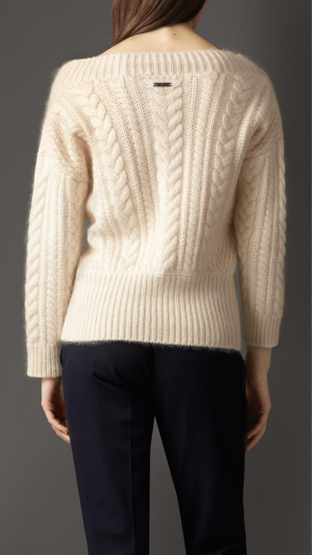 Lyst - Burberry Cable Knit Wool Mohair Blend Sweater in Natural