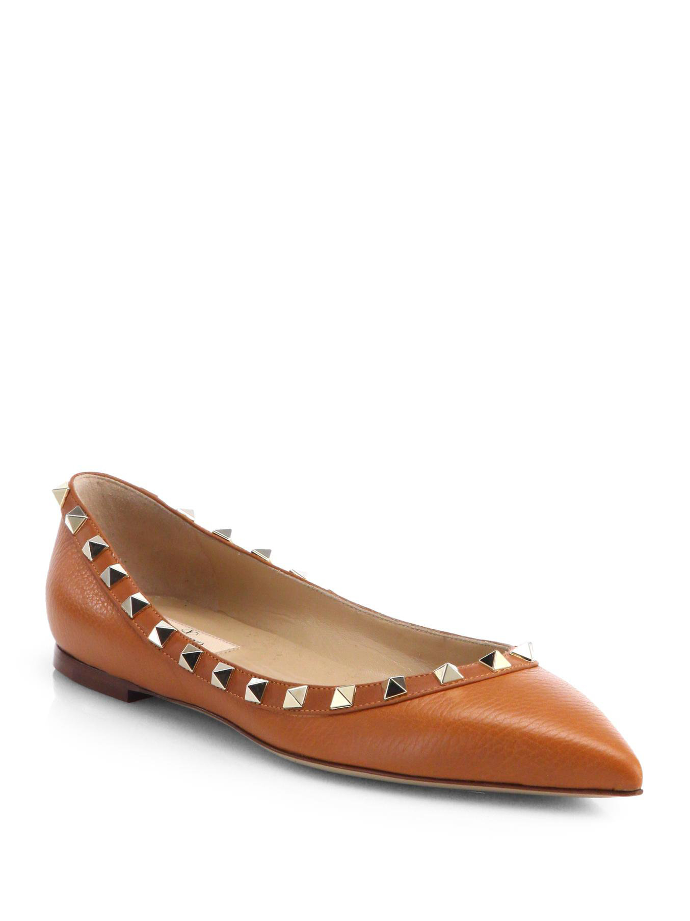 Valentino Rockstud Leather Ballet Flats in Orange Lyst