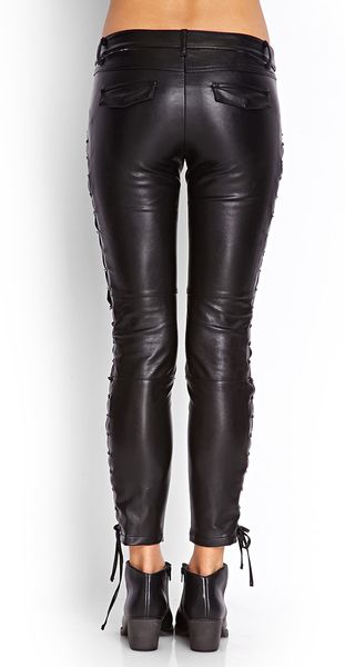 Forever 21 Lace-Up Faux Leather Pants in Black | Lyst