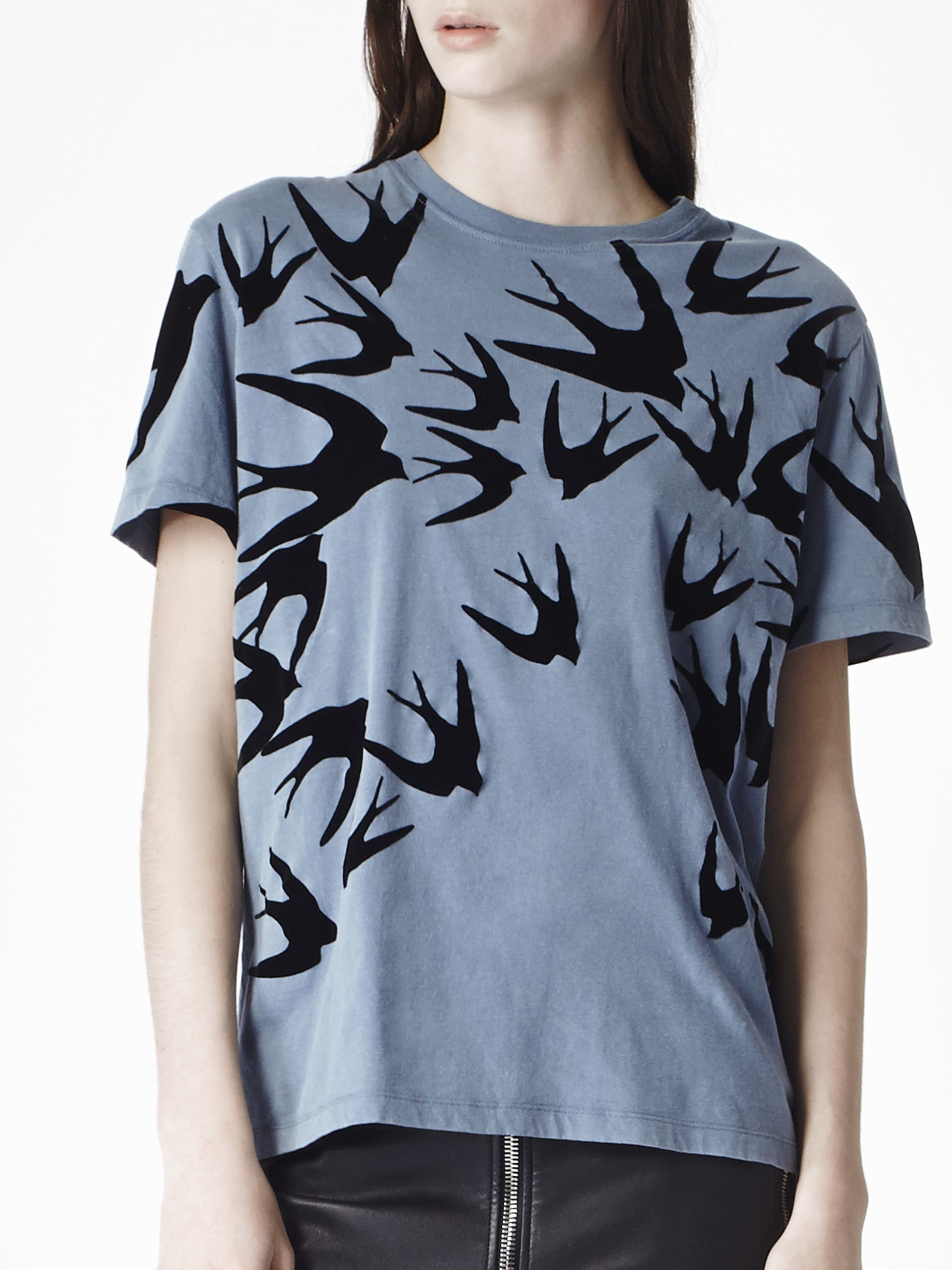 Lyst Mcq Swallow Flock Print Boyfriend T Shirt In Blue