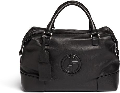 Giorgio Armani Logo Detail Leather Travel Bag in Black for Men | Lyst