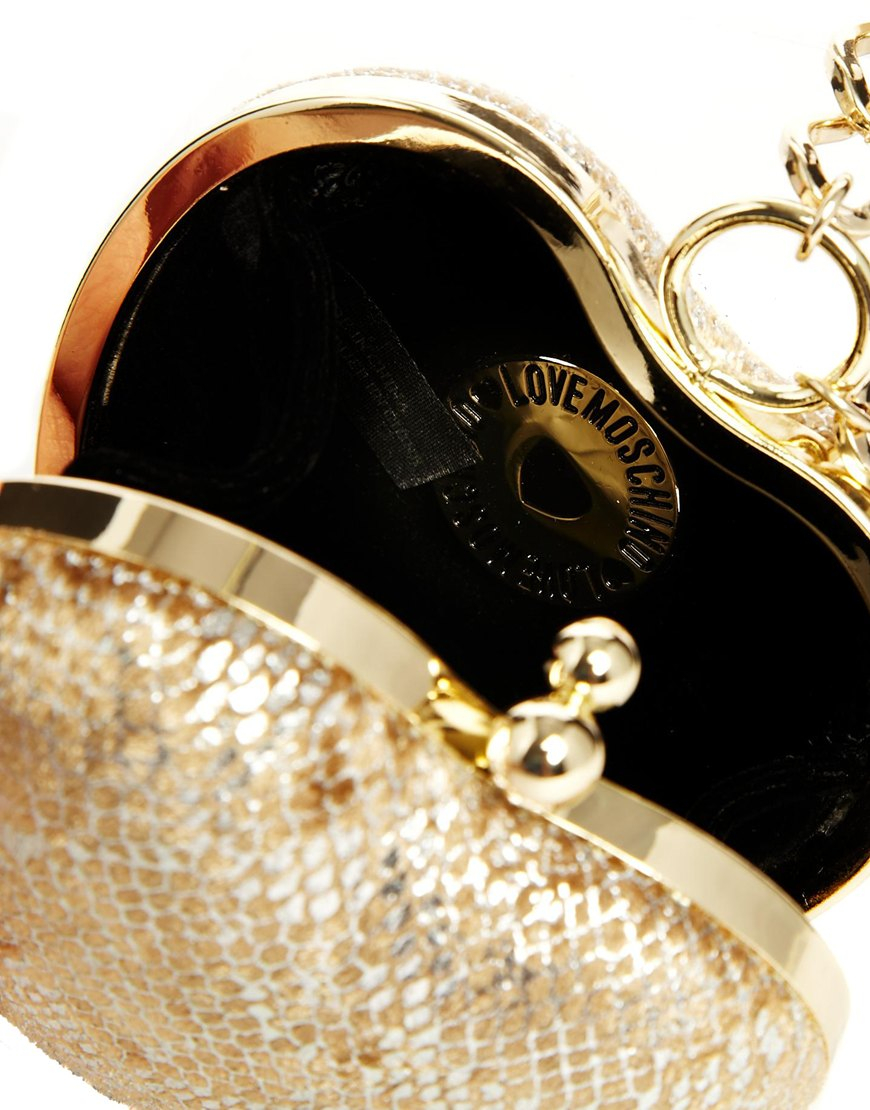 Lyst Love Moschino Heart Clutch With Bracelet Chain Strap In Rose in