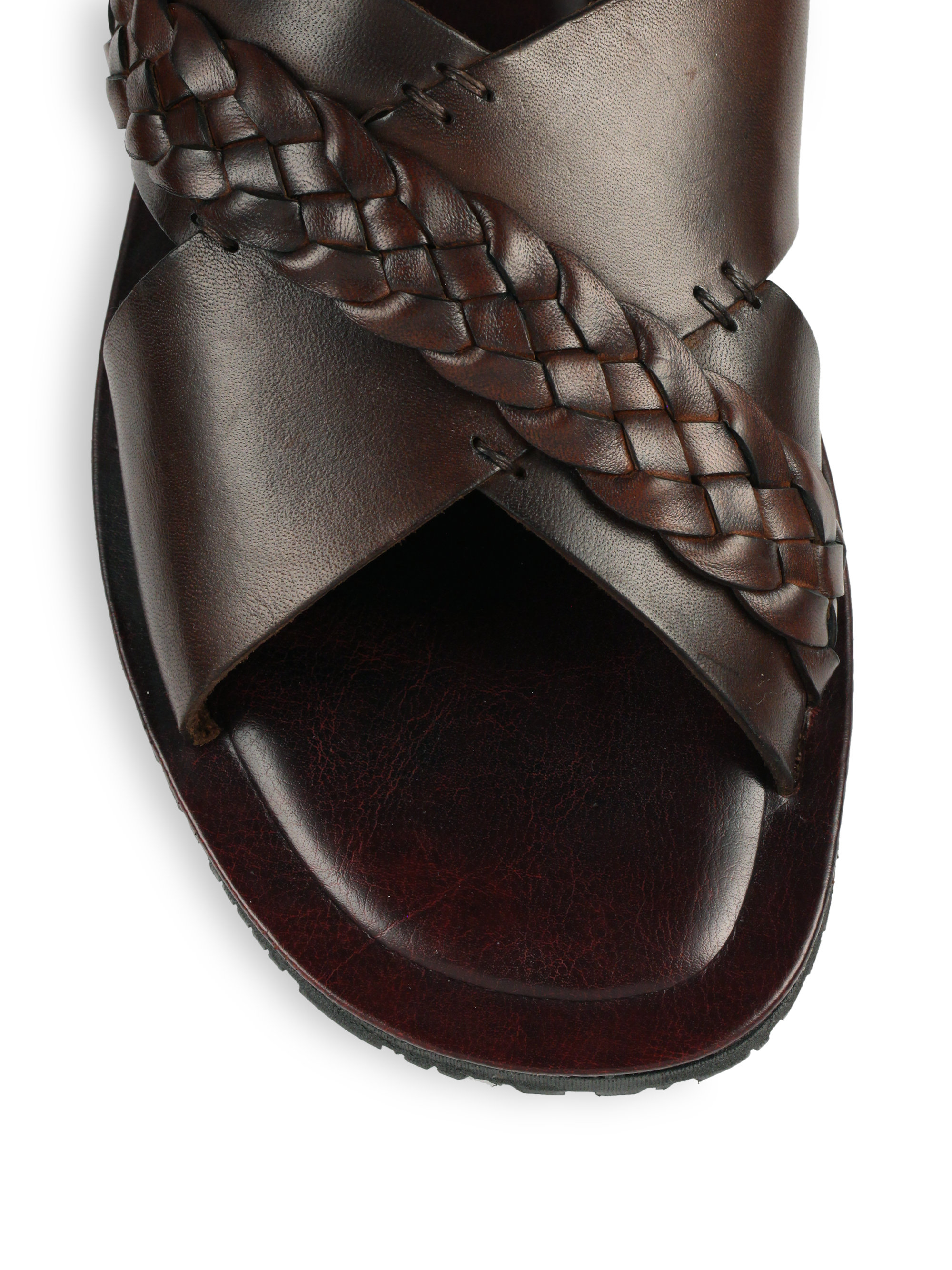 Saks fifth avenue Leather Criss-cross Sandals in Brown for Men | Lyst