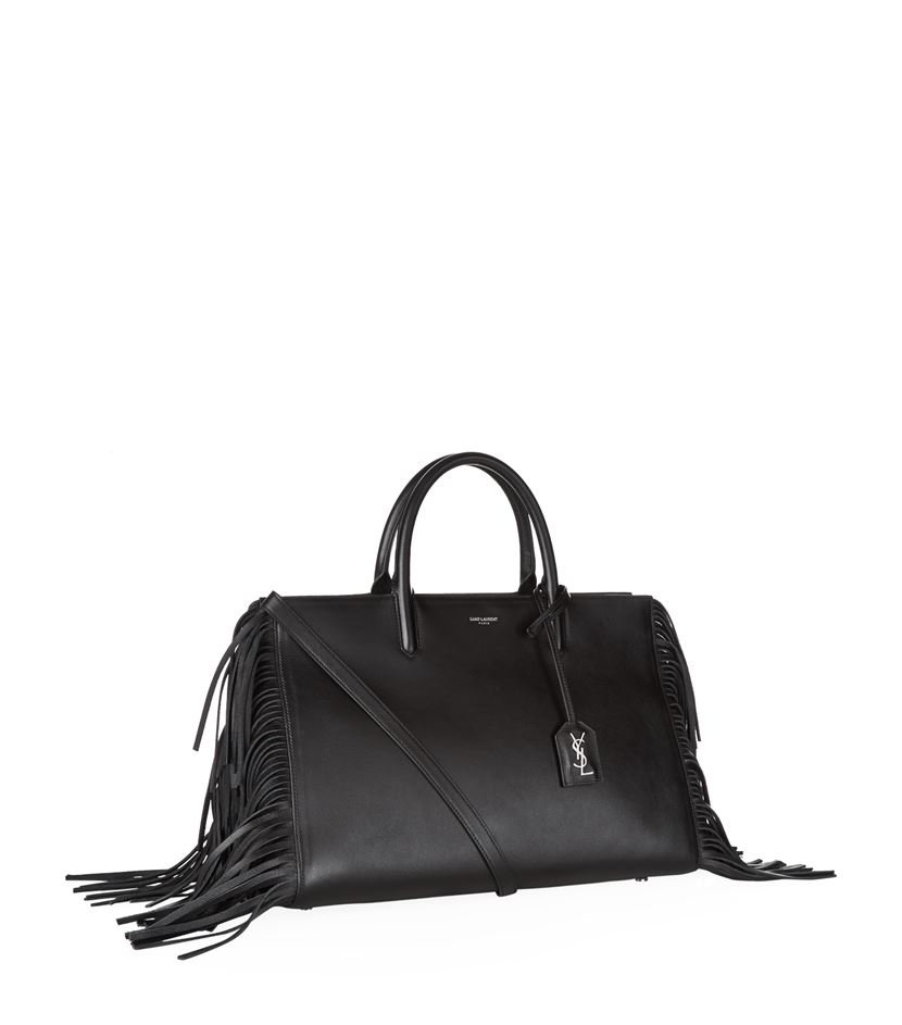 medium cabas rive gauche bag in black grained leather