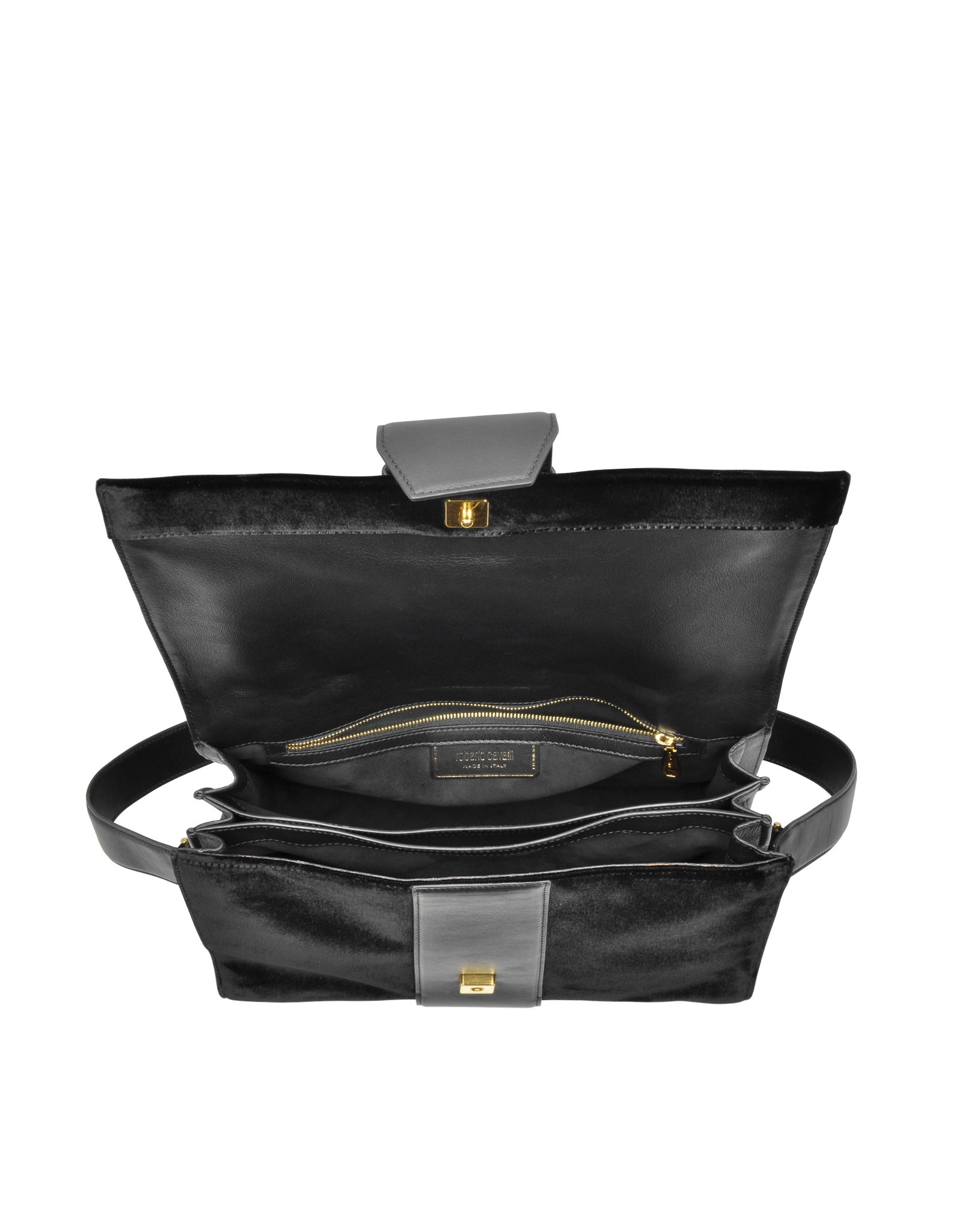 Lyst - Roberto Cavalli Black Velvet & Leather Shoulder Bag in Black