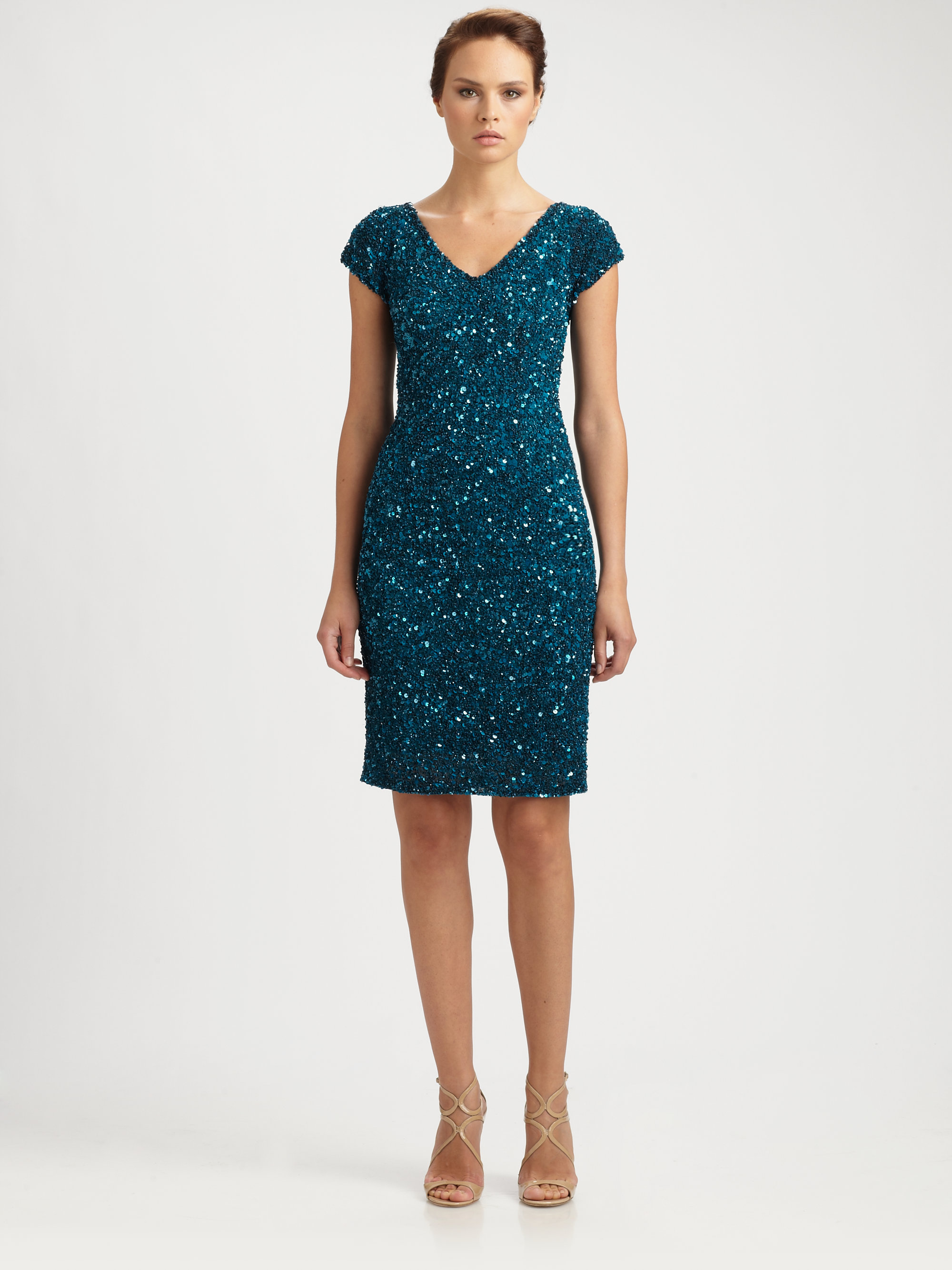 Lyst - Theia Beaded Cocktail Dress in Green