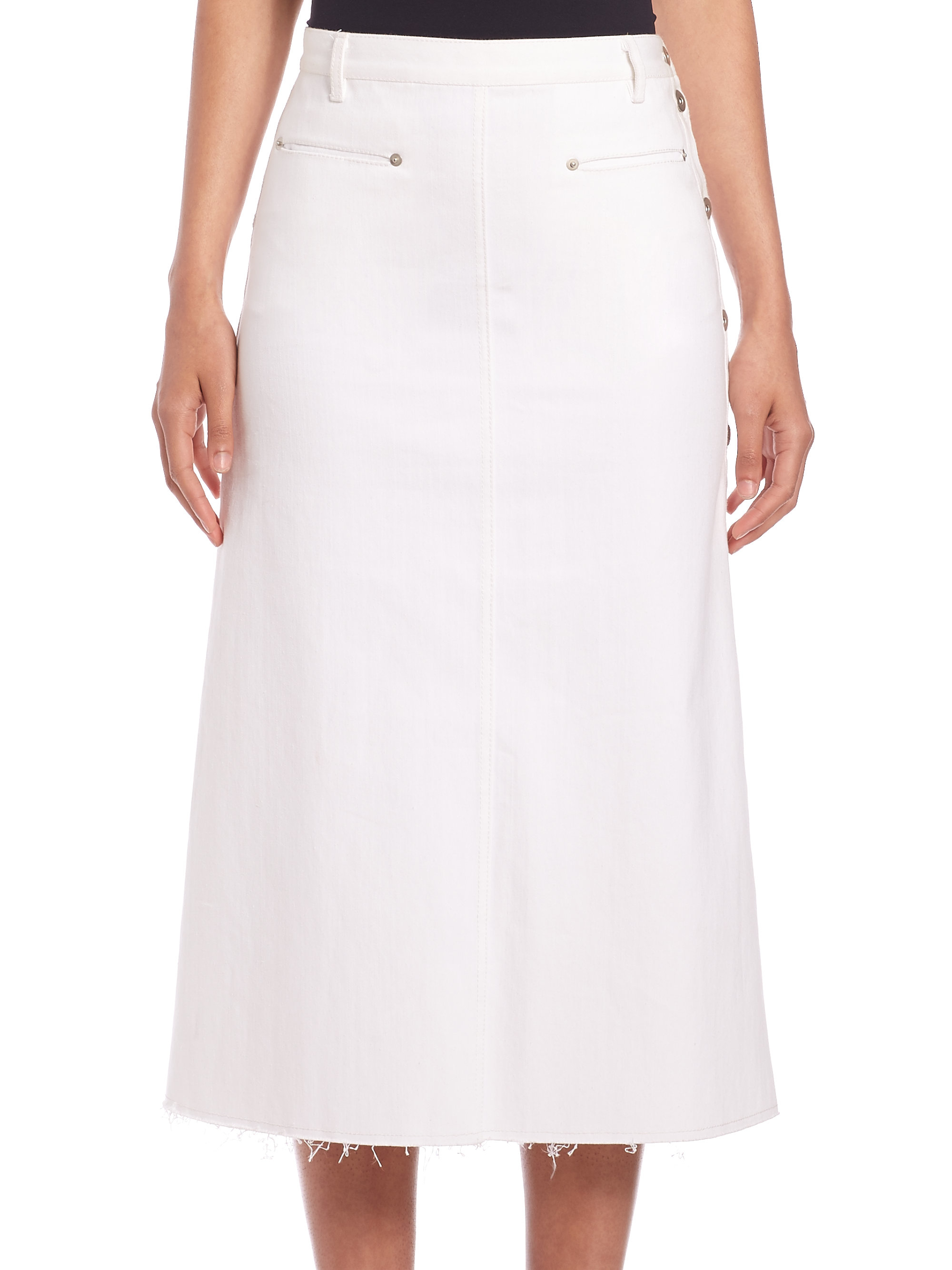 Lyst - Thakoon A-line Denim Midi Skirt in White