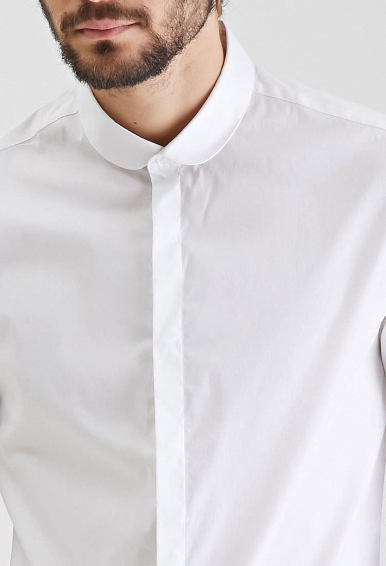 Forever 21 Round-collar Button-down Shirt in White for Men | Lyst